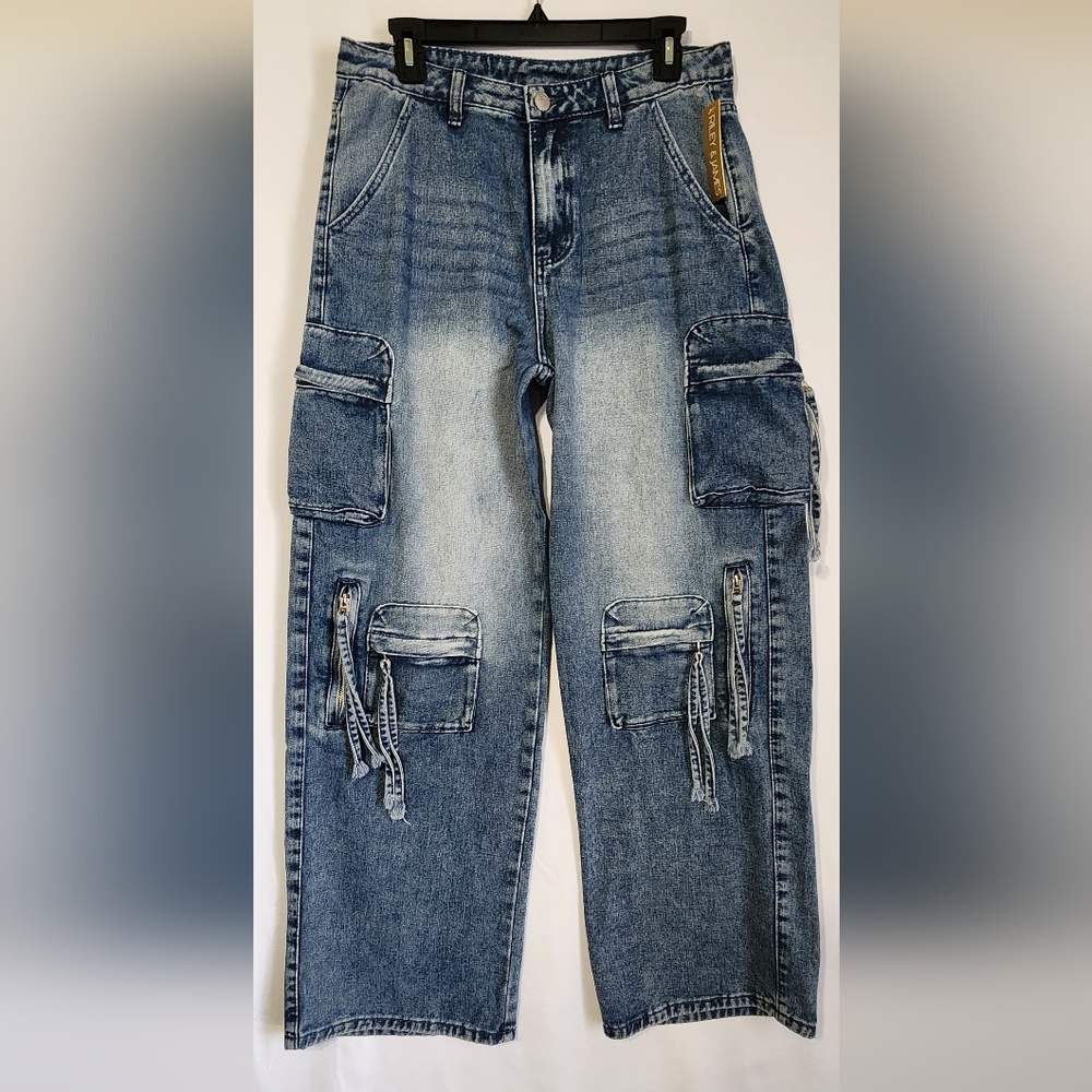 Baggy Cargo Jeans Dark Vintage With Multiple Pockets, Size M